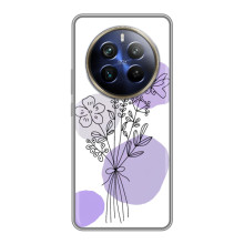 Силконовий чохол з принтом в квітах на Realme 12 Plus (Фіолетовий букет)