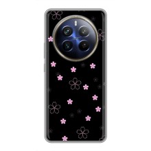 Чохол з розовим принтом для Realme 12 Plus (Рожеві квіти на чорному)