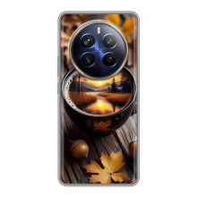 Чехол с уникальным дизайном «Осень с кофе» для Realme 12 Plus – Тёмный кофе