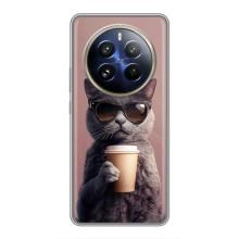 Чехол с принтом стильные животные для Реалми 12 Про Плюс (Кот с кофе)