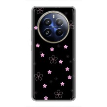 Чехол с розовым рисунком для Realme 12 Pro Plus (Розовые цветы на черном)