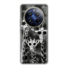 Силиконовый чехол с КАРТИНКАМИ лето для Realme 12 Pro Plus (AlphaPrint) (Жирафы в очках)
