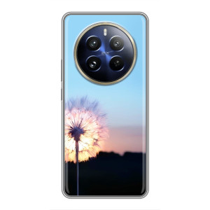 Силиконовый Чехол с одуванчиками на Realme 12 Pro Plus – Закат с одуванчиком