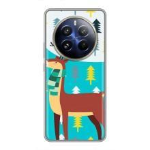 Силиконовый бампер с картинкой животных для Realme 12 Pro (Олень с шарфом)