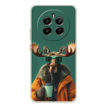 Чохол з принтом стильні тварини для РеаlMe 12 (Лось з кавою)