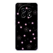 Чехол с розовым рисунком для Realme 13 Pro Plus – Розовые цветы на черном