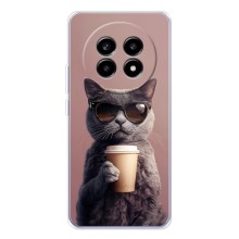 Чехол с принтом стильные животные для Реалми 13 Про (Кот с кофе)