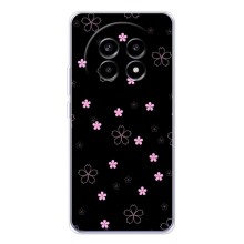 Чехол с розовым рисунком для Realme 13 Pro (Розовые цветы на черном)