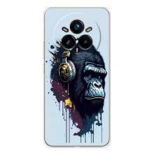 Чехол с Обезьянами Realme 14 Pro 5G - (AlphaPrint) (Горилла в наушниках)