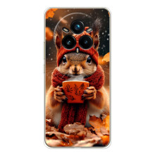Печатный чехол «Зверята с кофе» для Realme 14 Pro 5G – Белка с кофе