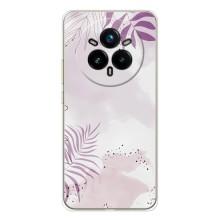 Чехол с цветочным принтом на Реалми 14 Про Плюс (Фиолетовые листья)