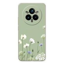 Чехол с цветочным принтом на Реалми 14 Про Плюс (Цветы на зеленом)