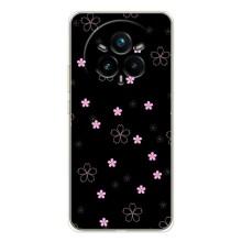 Чехол с розовым рисунком для Realme 14 Pro Plus – Розовые цветы на черном