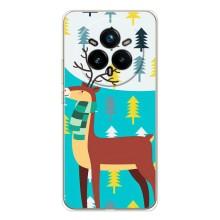 Силиконовый бампер с картинкой животных для Realme 14 Pro Plus (Олень с шарфом)