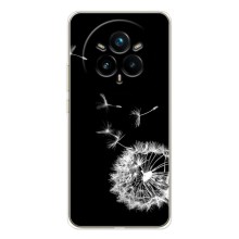 Силиконовый Чехол с одуванчиками на Realme 14 Pro Plus (Одуванчик на чёрном)