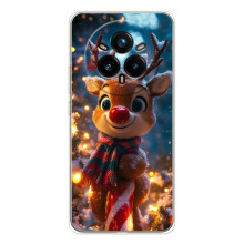 Яркий чехол для Realme 14 Pro Plus с Зимними Оленятами – Олень в шарфе