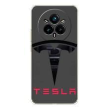 Силиконовый бампер с картинкой машины на Realme 14 Pro (Logo TESLA)