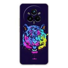 Силиконовый бампер с картинкой животных для Realme 14 Pro (Тигр-Арт)