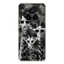 Силиконовый чехол с КАРТИНКАМИ лето для Realme 14 Pro (AlphaPrint) (Жирафы в очках)