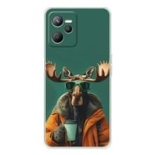 Чохол з принтом стильні тварини для Реалмі 14 (Лось з кавою)