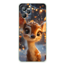 Яркий чехол для Realme 14 с Зимними Оленятами – Оленёнок среди гирлянд