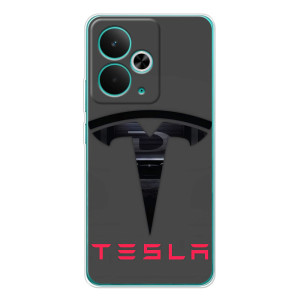 Силиконовый бампер с картинкой машины на Realme 14T – Logo TESLA