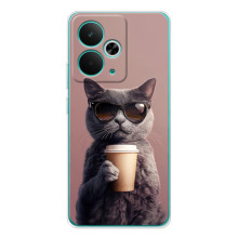 Чохол з принтом стильні тварини для РеалМе 15 Про (Кіт з кавою)