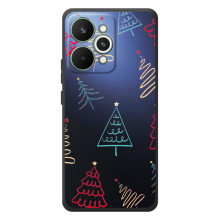 Зимние Чехлы для РеалМи 15 Про - прозрачный фон (Рождественские елки)