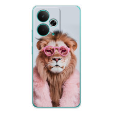 Чехол с принтом стильные животные для РеалМи 15 (Лев в очках)