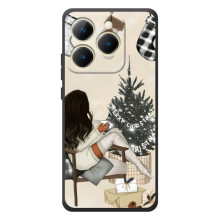 Рождественские, Праздничные Чехлы для Реалми 15Т (Девушка с елкой)