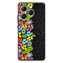 Силіконовий бампер з принтом (квіточки) на РеалМі 15Т (Яскраві квіти на чорному)