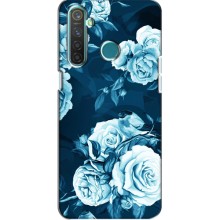 Чехлы (ART) Цветы на Realme 5 Pro (VPrint) (Голубые Бутоны)