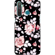 Чехлы с Цветами для Realme 5 Pro (VPrint) (Цветочки на черном)