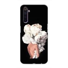 Чехлы (ART) Цветы на Realme 6 Pro (VPrint) (Белые цветы)