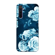 Чехлы (ART) Цветы на Realme 6 Pro (VPrint) (Голубые Бутоны)