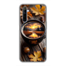 Чехол с уникальным дизайном «Осень с кофе» для Realme 6 – Тёмный кофе