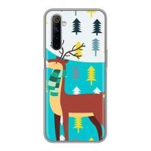 Силиконовый бампер с картинкой животных для Realme 6 (Олень с шарфом)