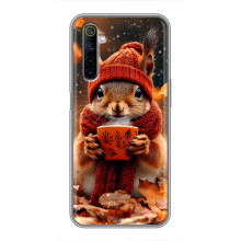Печатный чехол «Зверята с кофе» для Realme 6 – Белка с кофе