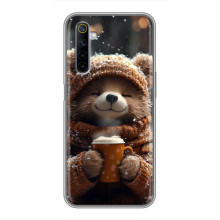 Печатный чехол «Зверята с кофе» для Realme 6 – Мишка с кофе