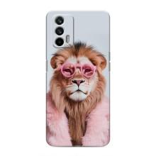 Чехол с принтом стильные животные для Реалми 7 Про – Лев в очках