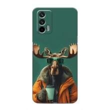 Чехол с принтом стильные животные для Реалми 7 Про – Лось с кофе