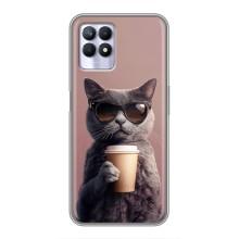 Чехол с принтом стильные животные для Реалми 8 Про – Кот с кофе