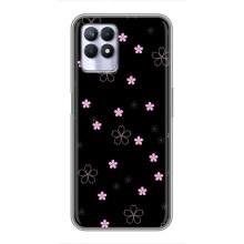 Чехол с розовым рисунком для Realme 8 Pro – Розовые цветы на черном