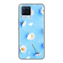 Чехол с Цветами для Realme 8 (ромашки на голубом)