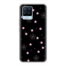Чехол с розовым рисунком для Realme 8 – Розовые цветы на черном