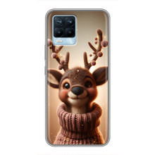 Яркий чехол для Realme 8 с Зимними Оленятами – Олень в свитере
