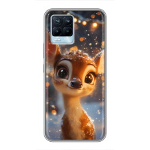 Яркий чехол для Realme 8 с Зимними Оленятами – Оленёнок среди гирлянд