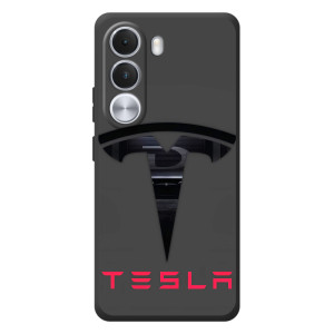 Силиконовый бампер с картинкой машины на Realme C100i – Logo TESLA