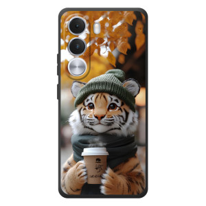 Печатный чехол «Зверята с кофе» для Realme C100i (Тигр с кофе)