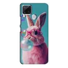 Чехол с принтом стильные животные для Реалми С15 (Кролик в очках)